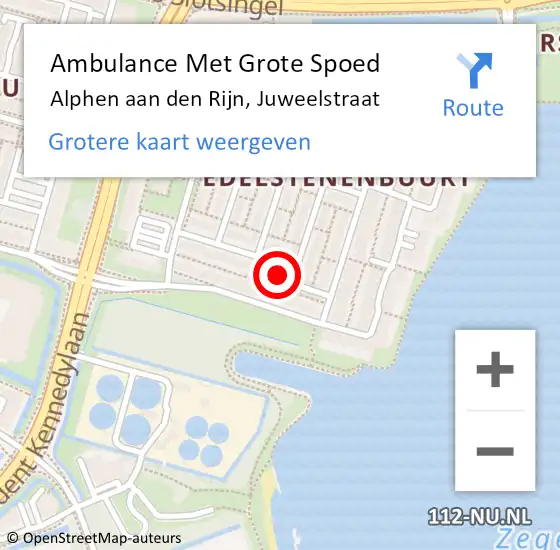 Locatie op kaart van de 112 melding: Ambulance Met Grote Spoed Naar Alphen aan den Rijn, Juweelstraat op 22 februari 2024 05:48