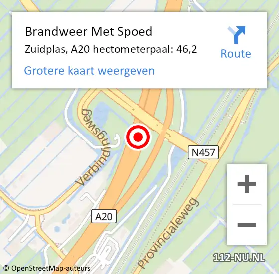 Locatie op kaart van de 112 melding: Brandweer Met Spoed Naar Zuidplas, A20 hectometerpaal: 46,2 op 22 februari 2024 06:04