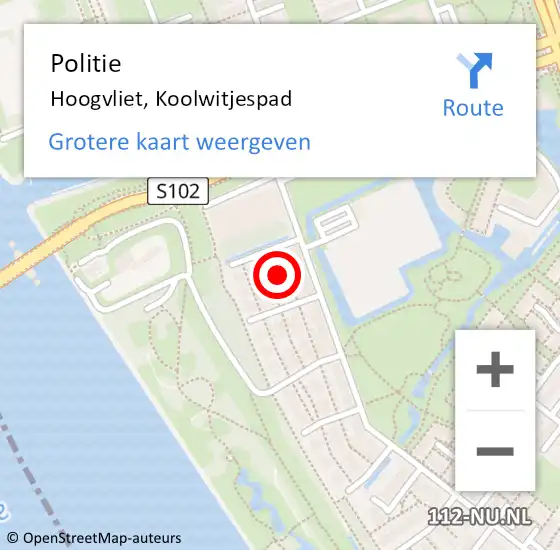 Locatie op kaart van de 112 melding: Politie Hoogvliet, Koolwitjespad op 22 februari 2024 07:01