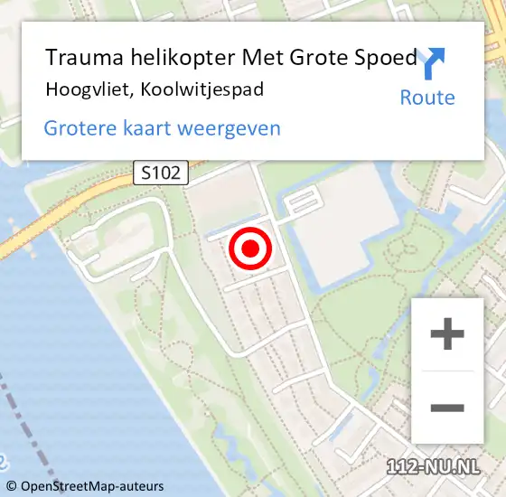 Locatie op kaart van de 112 melding: Trauma helikopter Met Grote Spoed Naar Hoogvliet, Koolwitjespad op 22 februari 2024 07:05