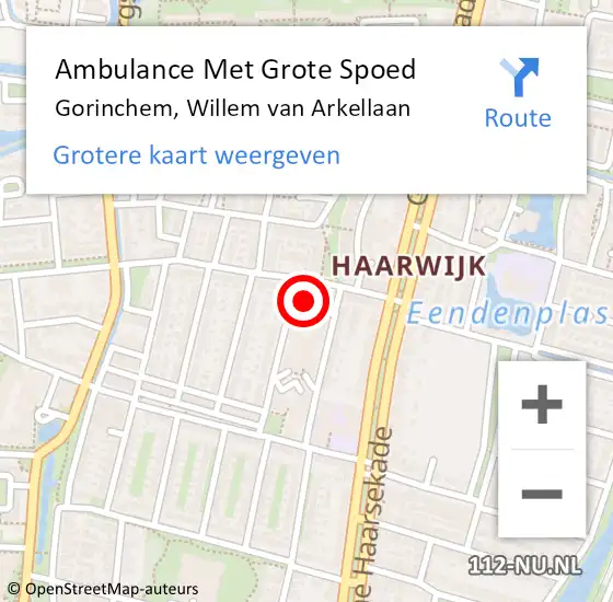 Locatie op kaart van de 112 melding: Ambulance Met Grote Spoed Naar Gorinchem, Willem van Arkellaan op 22 februari 2024 07:24