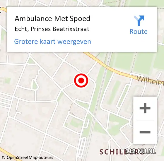 Locatie op kaart van de 112 melding: Ambulance Met Spoed Naar Echt, Prinses Beatrixstraat op 22 februari 2024 07:39