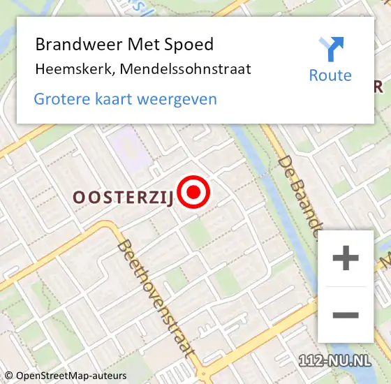 Locatie op kaart van de 112 melding: Brandweer Met Spoed Naar Heemskerk, Mendelssohnstraat op 22 februari 2024 08:45