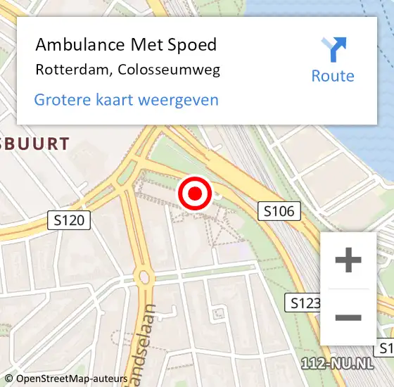 Locatie op kaart van de 112 melding: Ambulance Met Spoed Naar Rotterdam, Colosseumweg op 22 februari 2024 08:47