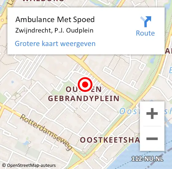 Locatie op kaart van de 112 melding: Ambulance Met Spoed Naar Zwijndrecht, P.J. Oudplein op 22 februari 2024 08:53