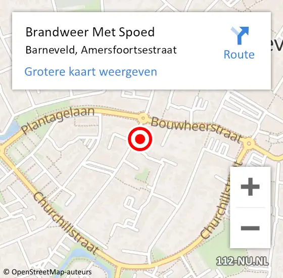 Locatie op kaart van de 112 melding: Brandweer Met Spoed Naar Barneveld, Amersfoortsestraat op 22 februari 2024 09:20