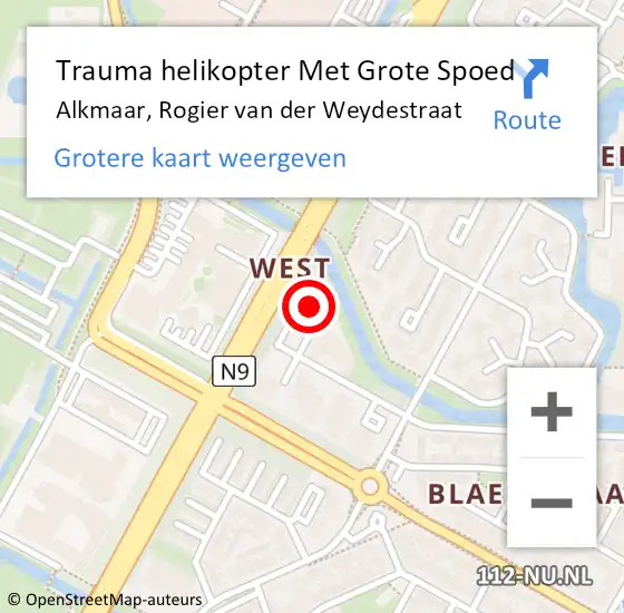 Locatie op kaart van de 112 melding: Trauma helikopter Met Grote Spoed Naar Alkmaar, Rogier van der Weydestraat op 22 februari 2024 09:28