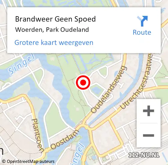 Locatie op kaart van de 112 melding: Brandweer Geen Spoed Naar Woerden, Park Oudeland op 22 februari 2024 09:38