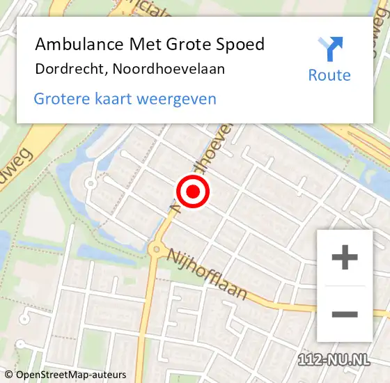 Locatie op kaart van de 112 melding: Ambulance Met Grote Spoed Naar Dordrecht, Noordhoevelaan op 22 februari 2024 09:39