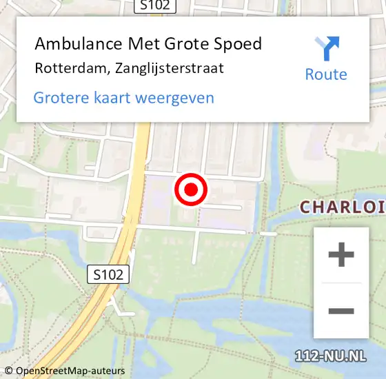 Locatie op kaart van de 112 melding: Ambulance Met Grote Spoed Naar Rotterdam, Zanglijsterstraat op 22 februari 2024 10:31