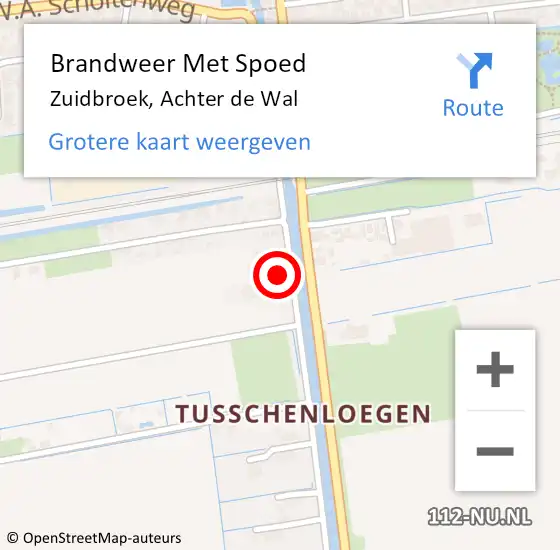 Locatie op kaart van de 112 melding: Brandweer Met Spoed Naar Zuidbroek, Achter de Wal op 22 februari 2024 10:45