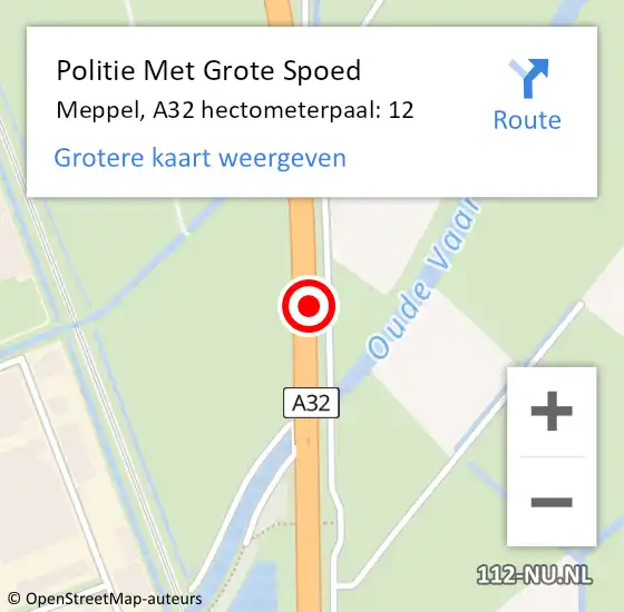 Locatie op kaart van de 112 melding: Politie Met Grote Spoed Naar Meppel, A32 hectometerpaal: 12 op 22 februari 2024 10:50