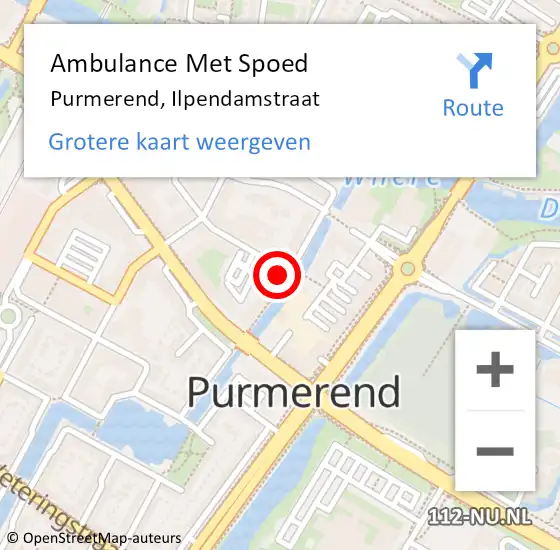 Locatie op kaart van de 112 melding: Ambulance Met Spoed Naar Purmerend, Ilpendamstraat op 22 februari 2024 11:15
