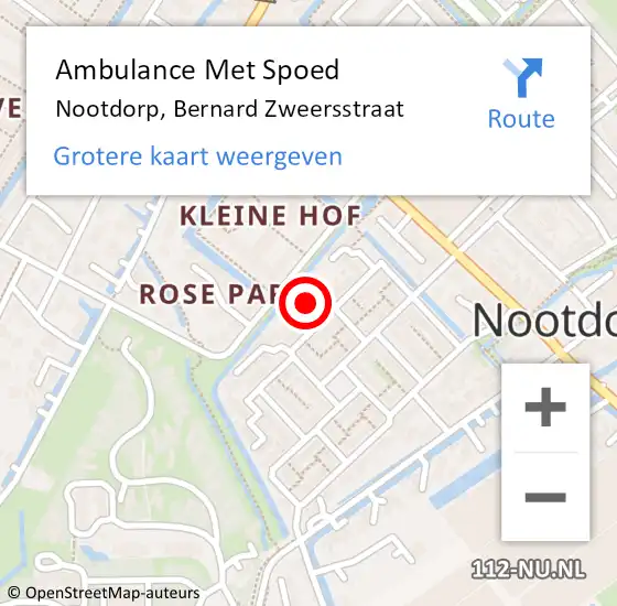 Locatie op kaart van de 112 melding: Ambulance Met Spoed Naar Nootdorp, Bernard Zweersstraat op 22 februari 2024 11:19