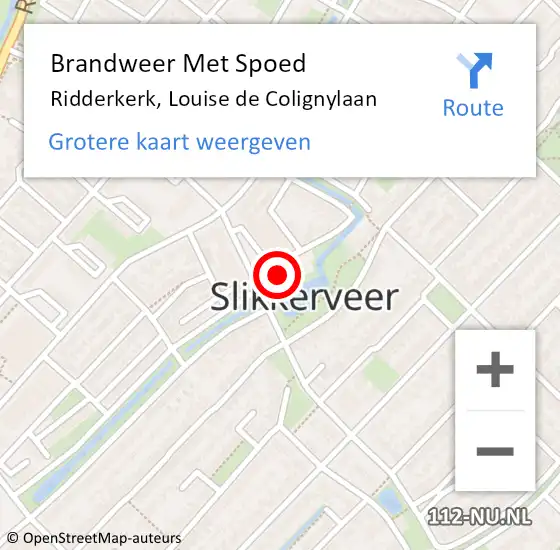 Locatie op kaart van de 112 melding: Brandweer Met Spoed Naar Ridderkerk, Louise de Colignylaan op 22 februari 2024 11:24