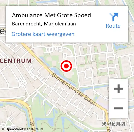 Locatie op kaart van de 112 melding: Ambulance Met Grote Spoed Naar Barendrecht, Marjoleinlaan op 22 februari 2024 11:46