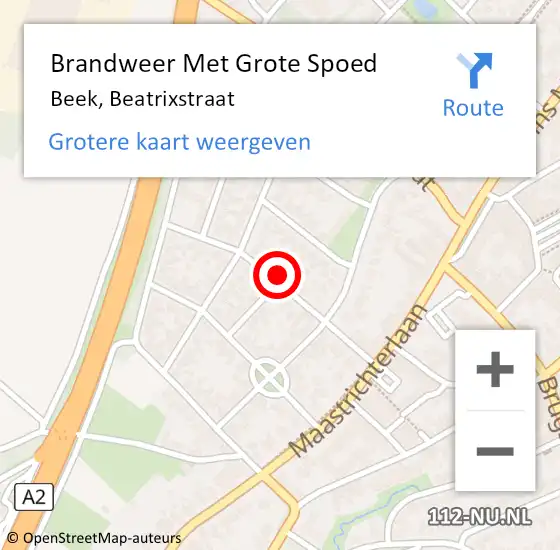 Locatie op kaart van de 112 melding: Brandweer Met Grote Spoed Naar Beek, Beatrixstraat op 22 februari 2024 11:51