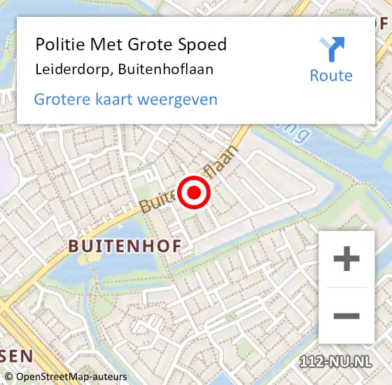 Locatie op kaart van de 112 melding: Politie Met Grote Spoed Naar Leiderdorp, Buitenhoflaan op 22 februari 2024 11:51