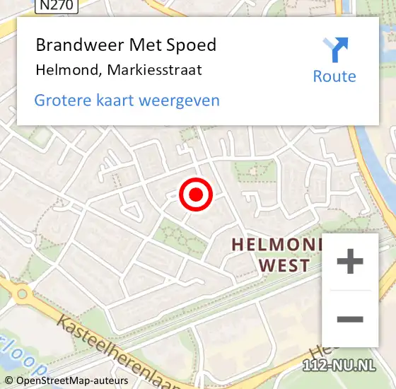 Locatie op kaart van de 112 melding: Brandweer Met Spoed Naar Helmond, Markiesstraat op 22 februari 2024 12:01