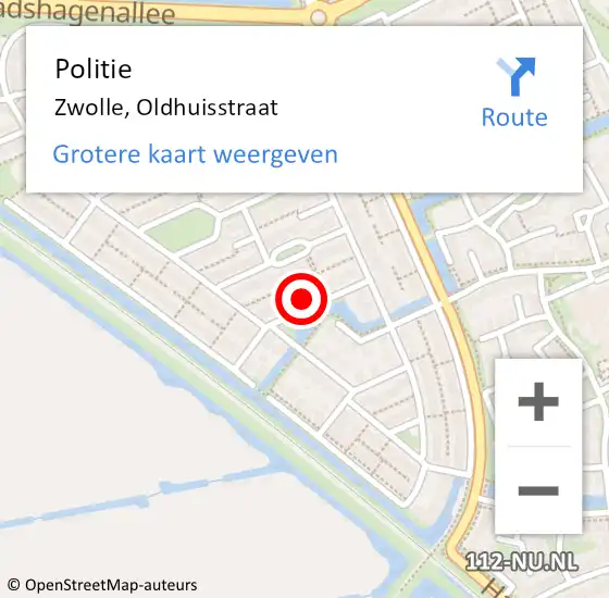 Locatie op kaart van de 112 melding: Politie Zwolle, Oldhuisstraat op 22 februari 2024 12:58