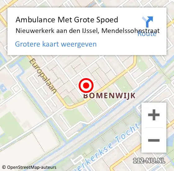 Locatie op kaart van de 112 melding: Ambulance Met Grote Spoed Naar Nieuwerkerk aan den IJssel, Mendelssohnstraat op 22 februari 2024 13:06