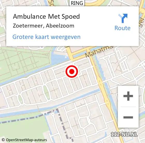 Locatie op kaart van de 112 melding: Ambulance Met Spoed Naar Zoetermeer, Abeelzoom op 22 februari 2024 13:18