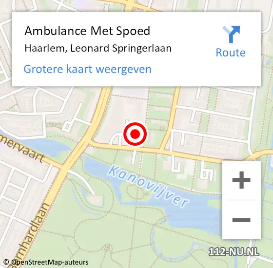 Locatie op kaart van de 112 melding: Ambulance Met Spoed Naar Haarlem, Leonard Springerlaan op 22 februari 2024 13:42