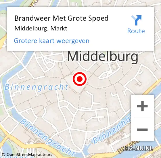 Locatie op kaart van de 112 melding: Brandweer Met Grote Spoed Naar Middelburg, Markt op 22 februari 2024 14:22