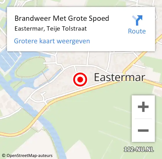 Locatie op kaart van de 112 melding: Brandweer Met Grote Spoed Naar Eastermar, Teije Tolstraat op 22 februari 2024 14:23