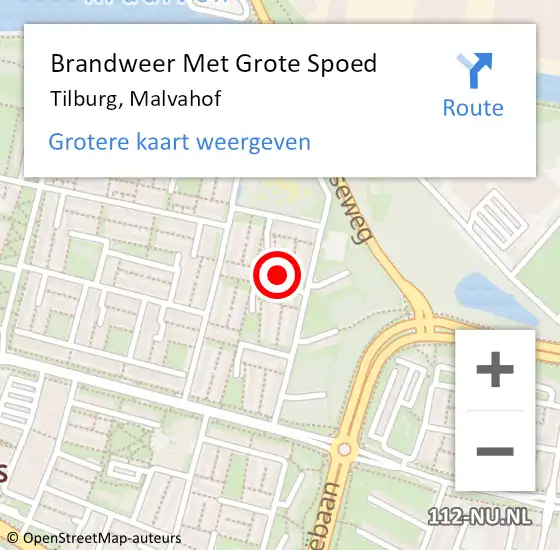 Locatie op kaart van de 112 melding: Brandweer Met Grote Spoed Naar Tilburg, Malvahof op 22 februari 2024 14:50