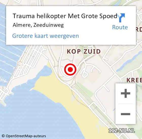 Locatie op kaart van de 112 melding: Trauma helikopter Met Grote Spoed Naar Almere, Zeeduinweg op 22 februari 2024 14:59