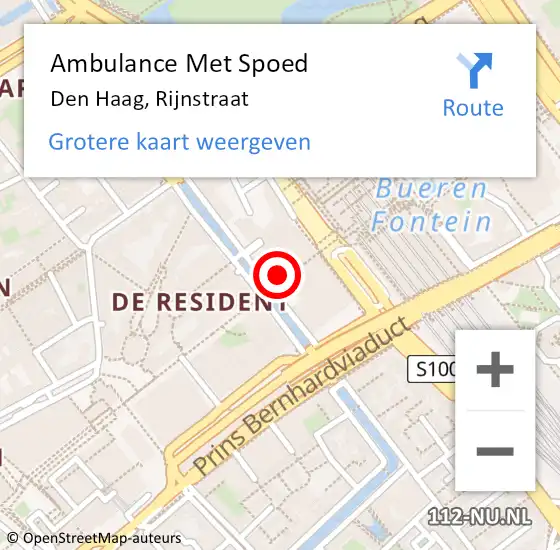 Locatie op kaart van de 112 melding: Ambulance Met Spoed Naar Den Haag, Rijnstraat op 22 februari 2024 15:05