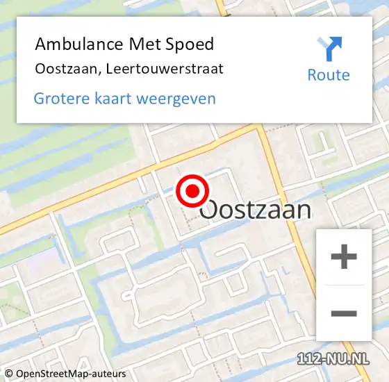 Locatie op kaart van de 112 melding: Ambulance Met Spoed Naar Oostzaan, Leertouwerstraat op 22 februari 2024 15:06