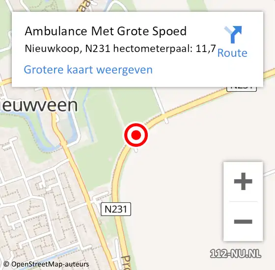 Locatie op kaart van de 112 melding: Ambulance Met Grote Spoed Naar Nieuwkoop, N231 hectometerpaal: 11,7 op 22 februari 2024 15:12