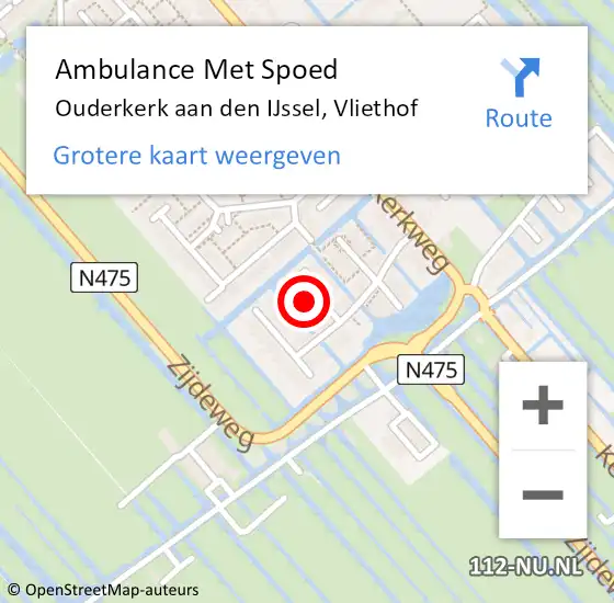 Locatie op kaart van de 112 melding: Ambulance Met Spoed Naar Ouderkerk aan den IJssel, Vliethof op 22 februari 2024 15:21