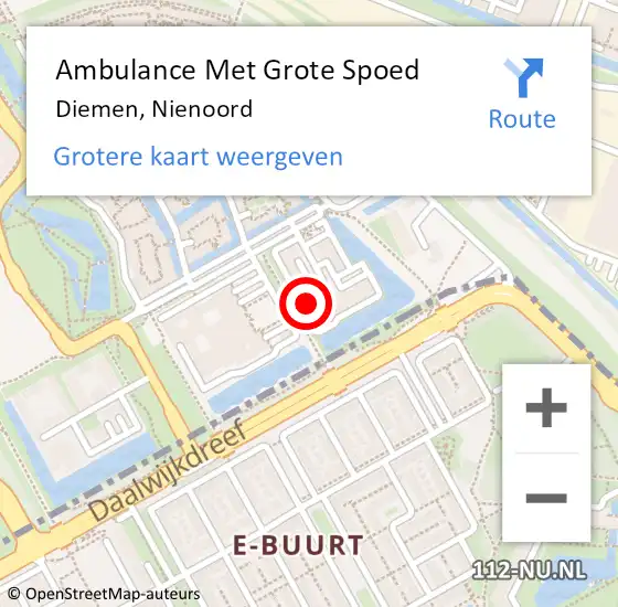 Locatie op kaart van de 112 melding: Ambulance Met Grote Spoed Naar Diemen, Nienoord op 22 februari 2024 15:25