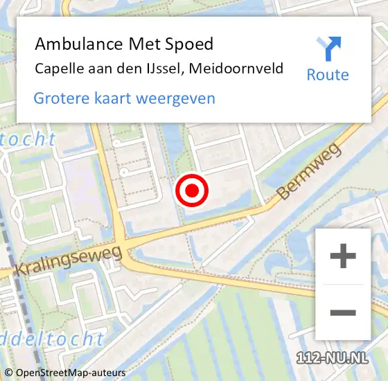 Locatie op kaart van de 112 melding: Ambulance Met Spoed Naar Capelle aan den IJssel, Meidoornveld op 22 februari 2024 15:32