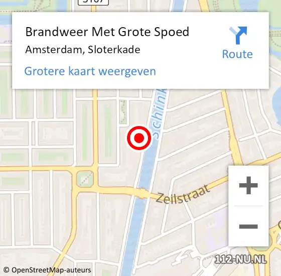 Locatie op kaart van de 112 melding: Brandweer Met Grote Spoed Naar Amsterdam, Sloterkade op 22 februari 2024 15:37