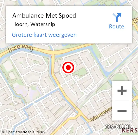 Locatie op kaart van de 112 melding: Ambulance Met Spoed Naar Hoorn, Watersnip op 22 februari 2024 15:37