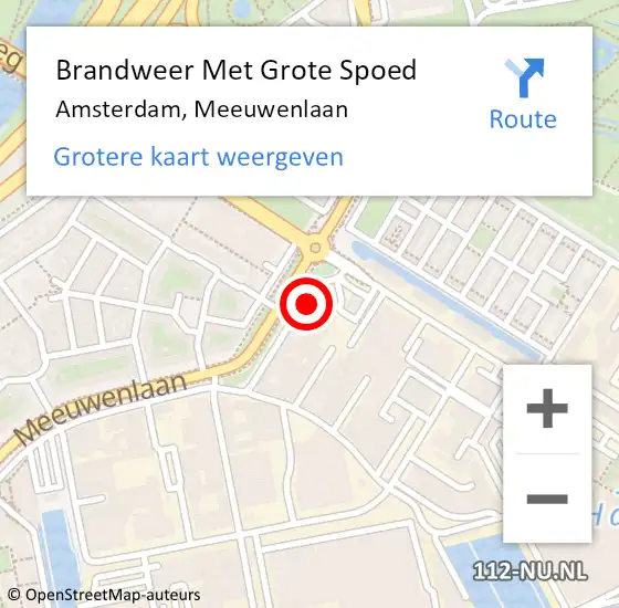 Locatie op kaart van de 112 melding: Brandweer Met Grote Spoed Naar Amsterdam, Meeuwenlaan op 22 februari 2024 16:19