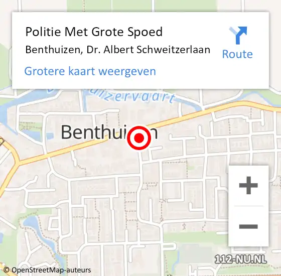 Locatie op kaart van de 112 melding: Politie Met Grote Spoed Naar Benthuizen, Dr. Albert Schweitzerlaan op 22 februari 2024 16:42