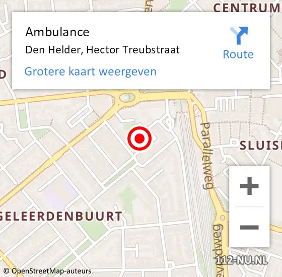 Locatie op kaart van de 112 melding: Ambulance Den Helder, Hector Treubstraat op 22 februari 2024 16:45
