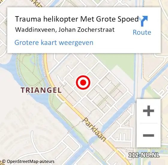 Locatie op kaart van de 112 melding: Trauma helikopter Met Grote Spoed Naar Waddinxveen, Johan Zocherstraat op 22 februari 2024 16:58