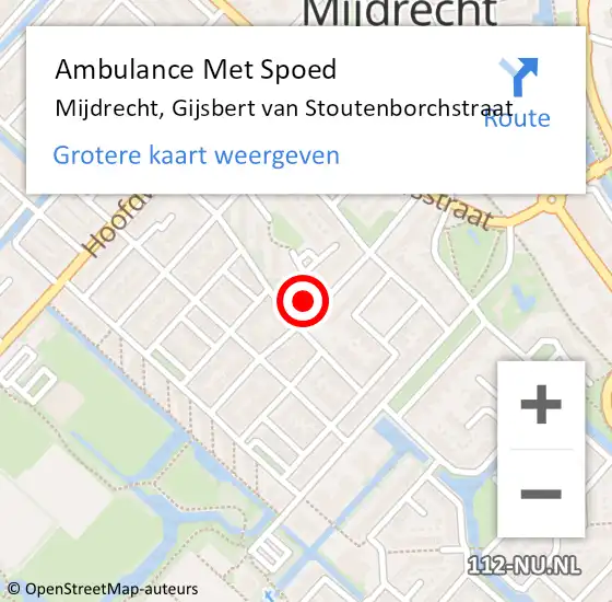 Locatie op kaart van de 112 melding: Ambulance Met Spoed Naar Mijdrecht, Gijsbert van Stoutenborchstraat op 22 februari 2024 17:00