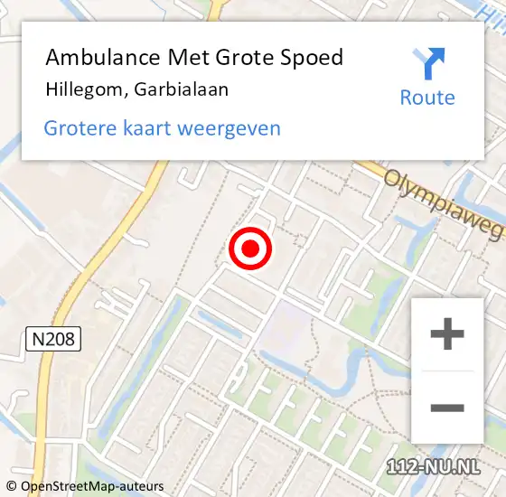 Locatie op kaart van de 112 melding: Ambulance Met Grote Spoed Naar Hillegom, Garbialaan op 22 februari 2024 17:04