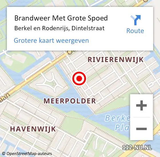 Locatie op kaart van de 112 melding: Brandweer Met Grote Spoed Naar Berkel en Rodenrijs, Dintelstraat op 22 februari 2024 17:18