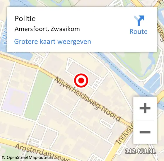 Locatie op kaart van de 112 melding: Politie Amersfoort, Zwaaikom op 22 februari 2024 17:25