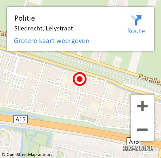 Locatie op kaart van de 112 melding: Politie Sliedrecht, Lelystraat op 22 februari 2024 17:34
