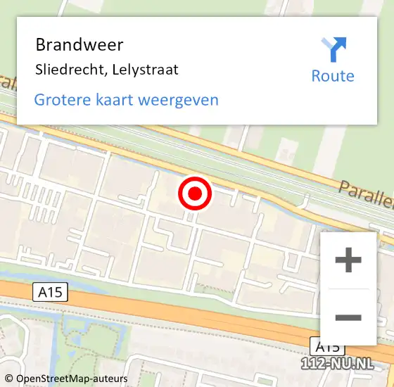 Locatie op kaart van de 112 melding: Brandweer Sliedrecht, Lelystraat op 22 februari 2024 17:35