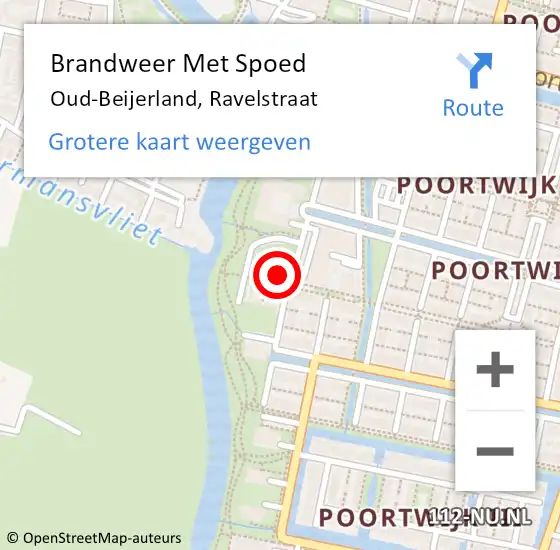 Locatie op kaart van de 112 melding: Brandweer Met Spoed Naar Oud-Beijerland, Ravelstraat op 22 februari 2024 18:01